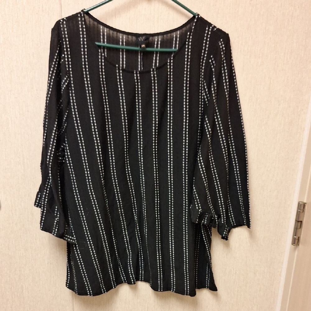 W5 Black Blouse with White Dotted Stripes